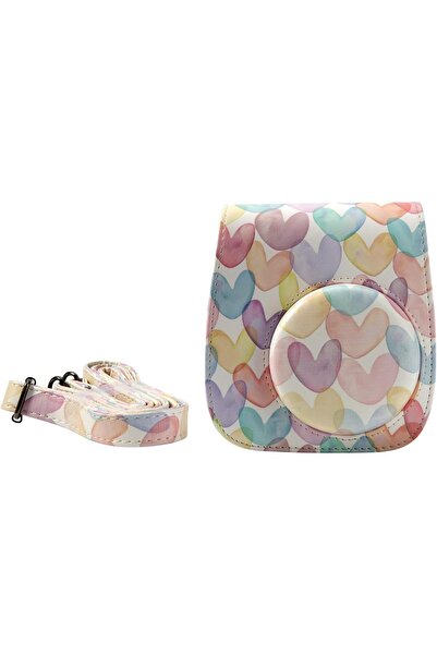 O Ozone جراب لكاميرا فوجي فيلم إنستاكس ميني 12 11 الفورية من الجلد الصناعي مع حزام قابل للتعديل - قلوب