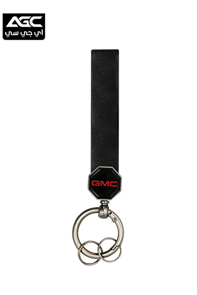 AGC سلسلة مفاتيح GMC بحزام جلدي أسود مع حلقة معدنية، تدور 360 درجة، متينة وسه...