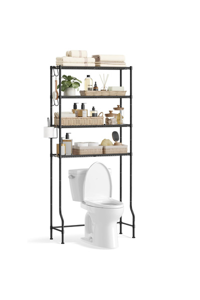SONGMICS Bathroom Storage Shelf, Overlay Over Washing Machine or Toilet, 30x83x176 cm, Black