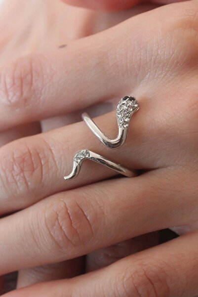 shopwave Silver Color Snake Figure Zircon Stone Detail Women's Ring