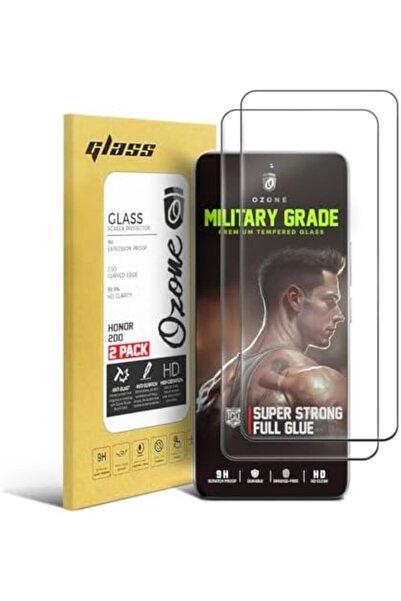 O Ozone واقي شاشة Honor 200 | زجاج مقسّى | عبوة من قطعتين | أسود