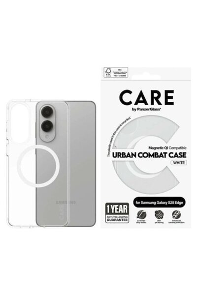 Panzer Glass Husă de transport CARE by Urban Combat pentru Samsung Galaxy S25 Edge, Alb transparent, TPU