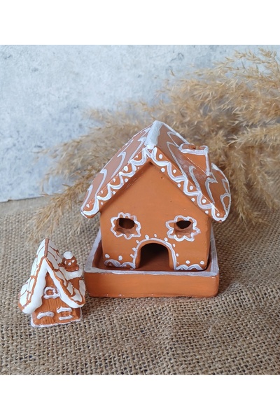 Mutlu Dekoratif sonbahar evi mumluk ve minik ev biblo set