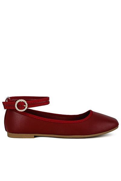 london Rag Women Ankle Strap Detail Ballet Flats in Burgundy