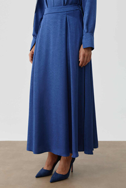 Tuğba Plikaşe Detaylı Etek - İndigo