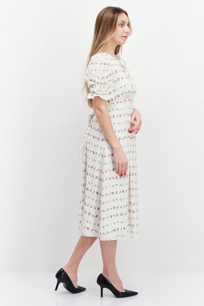 Your Choice By Vero Moda Women Floral Midi Dress, Off White Combo