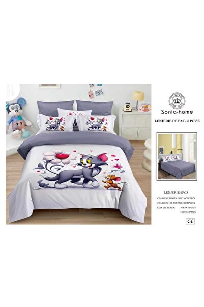 sonia home damasc CHILDREN'S BED LINEN 6 PIECES - FINE 100% COTTON - SONIA HOME - TOM AND JERRY CARTOONS