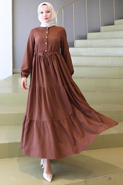 hafsamina Elisa Φόρεμα με κουμπιά και κορδόνια καφέ HM2805