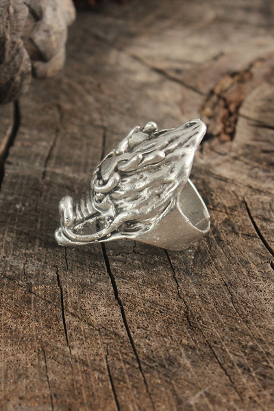shopwave Antique Silver Color Dragon Head Model Adjustable Men's Ring