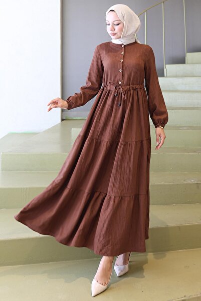 hafsamina Elisa Φόρεμα με κουμπιά και κορδόνια καφέ HM2805