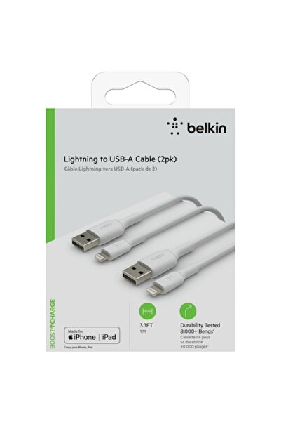 Belkin BOOST CHARGE USB-A to Lightning Cable, PVC, 1M (Pack of 2), White