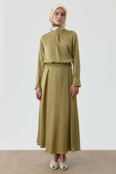 Tuğba Plikaşe Detaylı Etek - Olive
