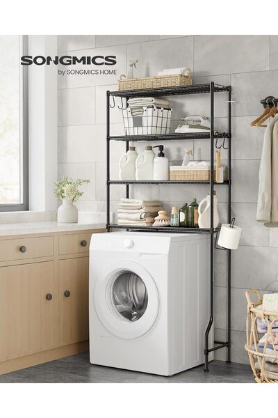 SONGMICS Bathroom Storage Shelf, Overlay Over Washing Machine or Toilet, 30x83x176 cm, Black