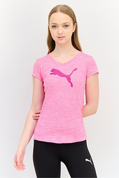 Puma Women Slim Fit Brand Logo Running T-Shirt, Dark Pink