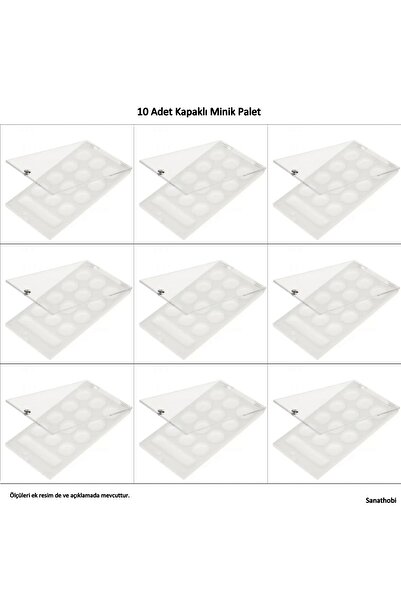 Sanathobi Kapaklı Minik Palet, piknik palet, saklama Kutusu, 13 bölmeli 12x7cm-10 Adet