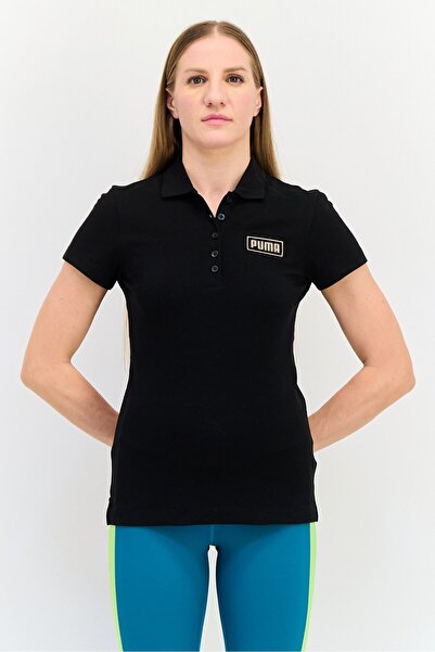 Puma Women Regular Fit Brand Logo Short Sleeves Outdoor Polo , Black