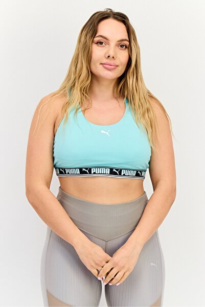 Puma Women Brand Logo Padded Sports Bra, Peppermint Green/Black