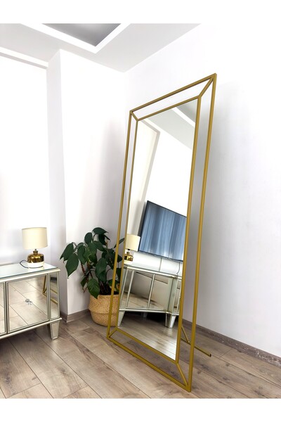 EFFE YAPI DEKOR Gold Metal Çerçeveli 180x80 Cm Dekoratif Model Ayaklı Ayna