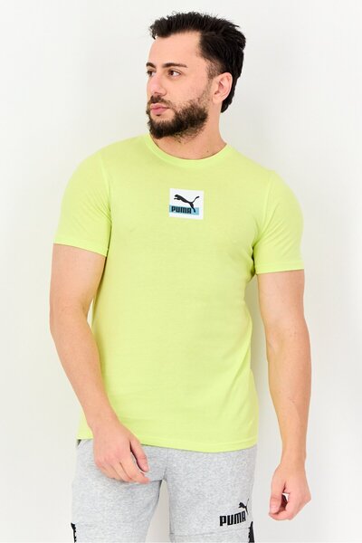 Puma تي شيرت رجالي رياضي قصير مناسب للأنشطة الخارجية، لون أخضر ليموني