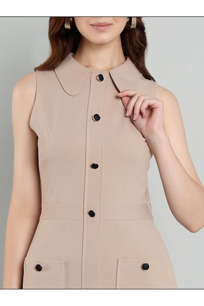 SYVA By Styli Beige Sleeveless Mini Dress