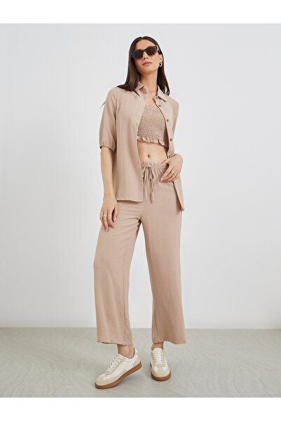 Styli Pack of 3 - Solid Longline Shirt, Bandeau Top and Pants Co-Ords