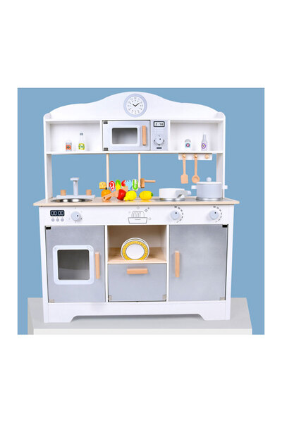 Fab N Funky Interactive Wooden Kitchen Playset for Kids, White/Grey, Motor Skills Development, 3 Years