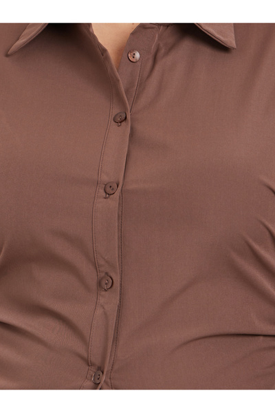 Styli Plus Brown Longline Fitted Shirt