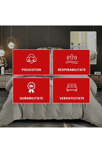 PATONE Damask Polycotton Bed Linen, Grey, 4 Pieces, for Double Bed