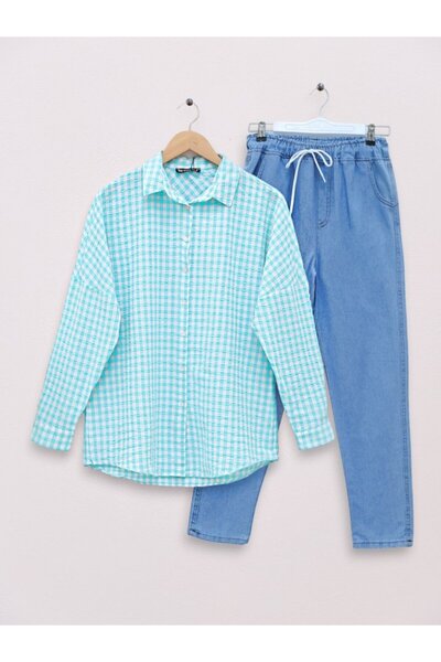 trend_ermege Πουκάμισο με κουμπιά σε όλη την μήκος -Μέντα