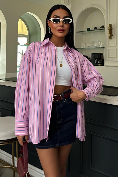 Lijuri Ριγέ ροζ πουκάμισο ποπλίνα 3451 R7-G-K4