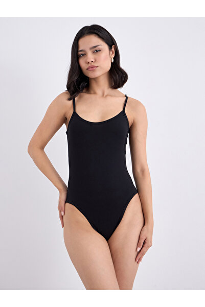 Styli Black Strappy Jersey Bodysuit