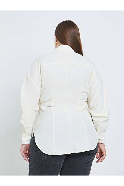 Styli Plus Cream Longline Fitted Shirt