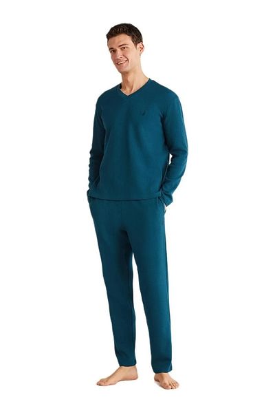 YUYİ N a U t L C a 100% Cotton V-Neck Long Sleeve Men's Pajama Set