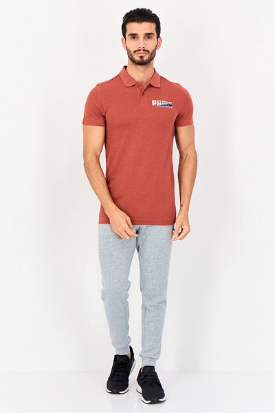 Puma Men Slim Fit Brand Logo Short Sleeves Outdoor Polo Shirt, Spice Red