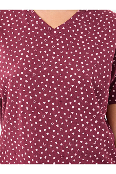 Styli Cotton Star Heart V Neck T-Shirt and Pyjama Set