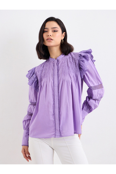 Styli Lilac Ruffled Pintuck Blouse