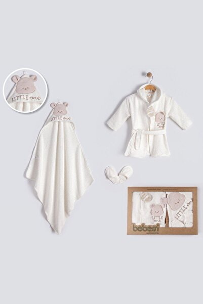 Cantoy Ayıcık Desenli 3 Parça Kutulu Bornoz Seti