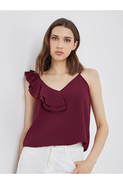 Styli Women Burgundy Ruffled Top