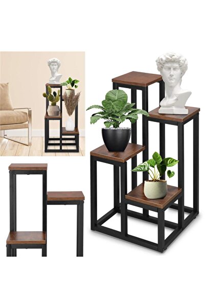 SERSIMO Suport pentru flori, cadru metalic, 4 rafturi, 34x34x68 cm, maro închis