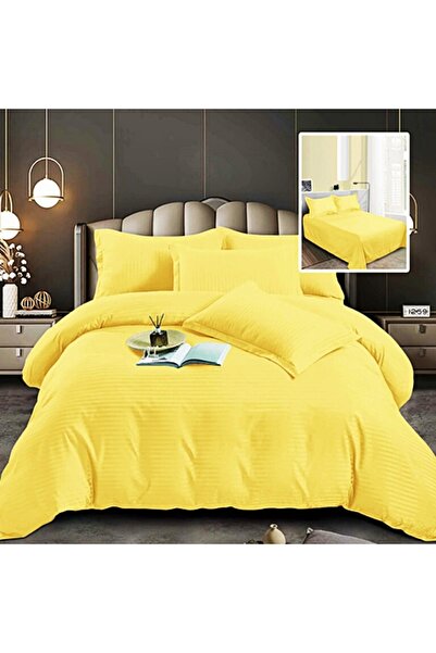 PATONE Damask Polycotton bed linen, yellow, 4 pieces, for double bed
