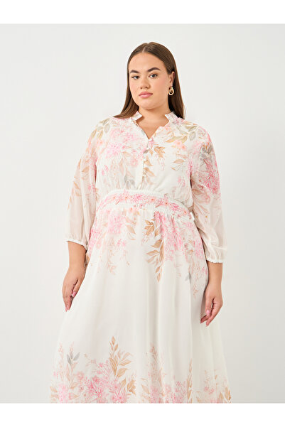 Styli Plus A-Line Midi Dress with Floral Print