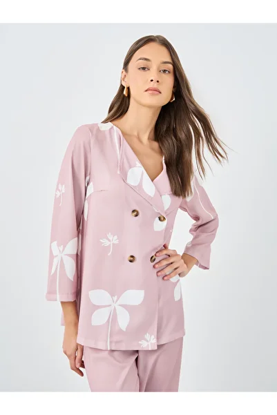 Styli Pink Floral Print Collared Shirt and Trouser Modest Set