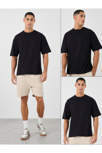 Styli Pack of 2 - Heavy Cotton Jersey Oversized Mock Neck T-Shirt