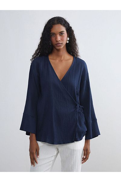 LC Waikiki Create Your Style from Uzg Store |   Double Breasted Collar Textured Muslin Women's Kimono