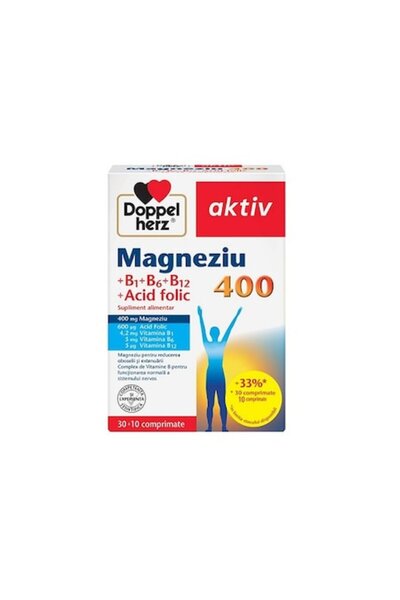 Doppelherz Magnesium 400 +B1+B6+B12+Folic Acid, 30+10 Tablets, Aktiv