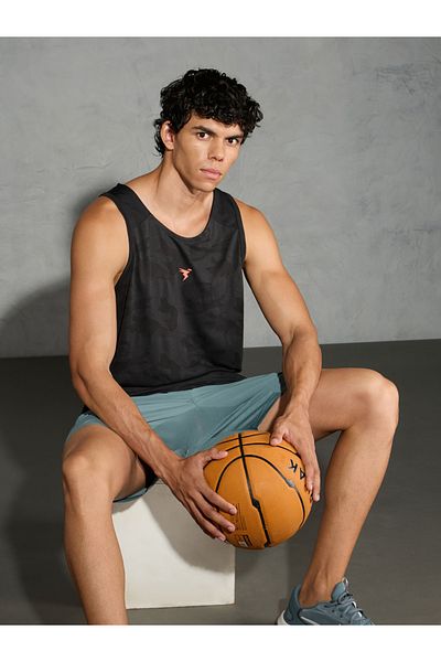 Technosport By Styli Men Black Scoop Neck Jacquard Tank
