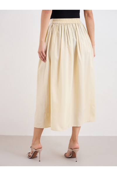 Styli Women Cream Midi Skirt with Box Pleat