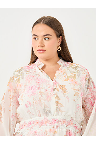 Styli Plus A-Line Midi Dress with Floral Print