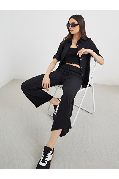 Styli Pack of 3 - Solid Longline Shirt, Bandeau Top and Pants Co-Ords