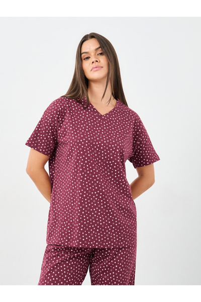 Styli Cotton Star Heart V Neck T-Shirt and Pyjama Set